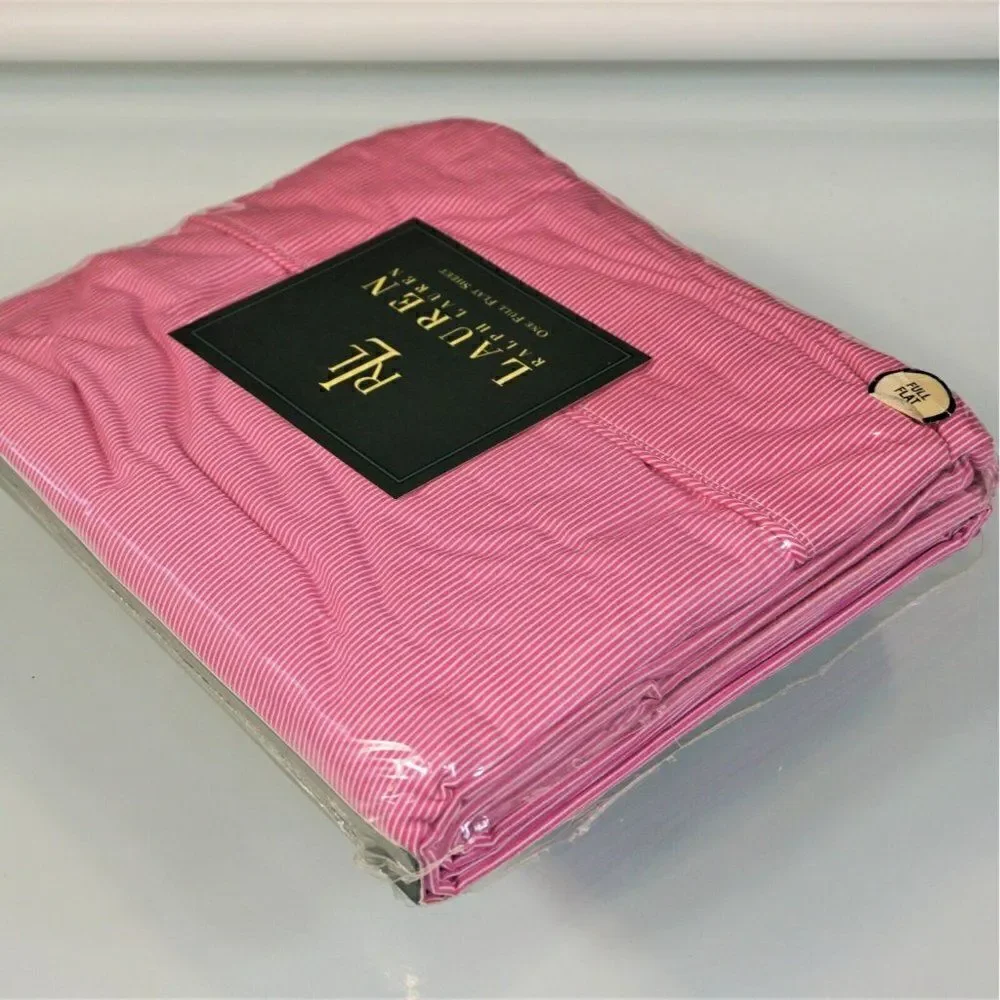 Vintage Lauren Ralph Lauren Full Flat Sheet Cape May Narrow Stripe Pink USA Made